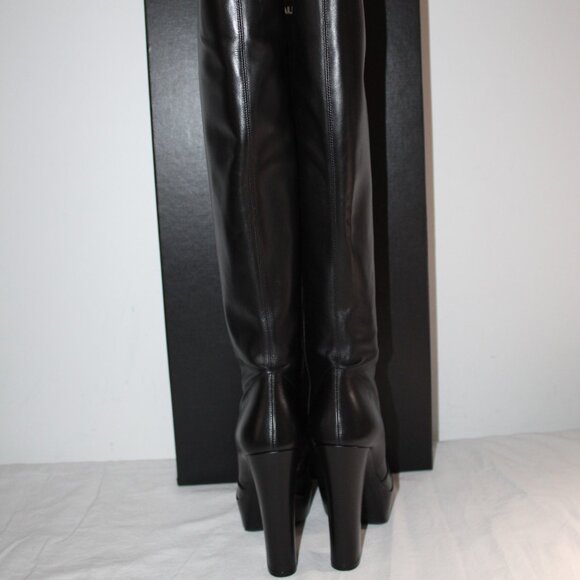 NWB Saint Laurent Taboo Platform Tall Black Leather Heels Boots Side Zip 40.5 - Picture 8 of 12